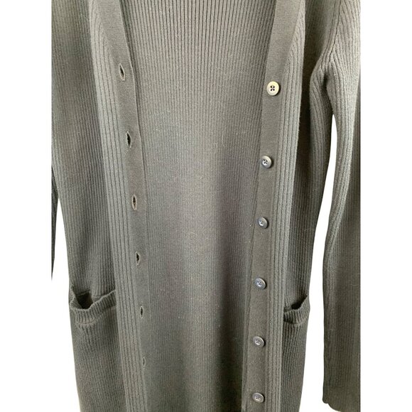 Cabi Womens Ribbed Knit Long Cardigan Sweater S Navy Blue Button Front - Picture 3 of 5